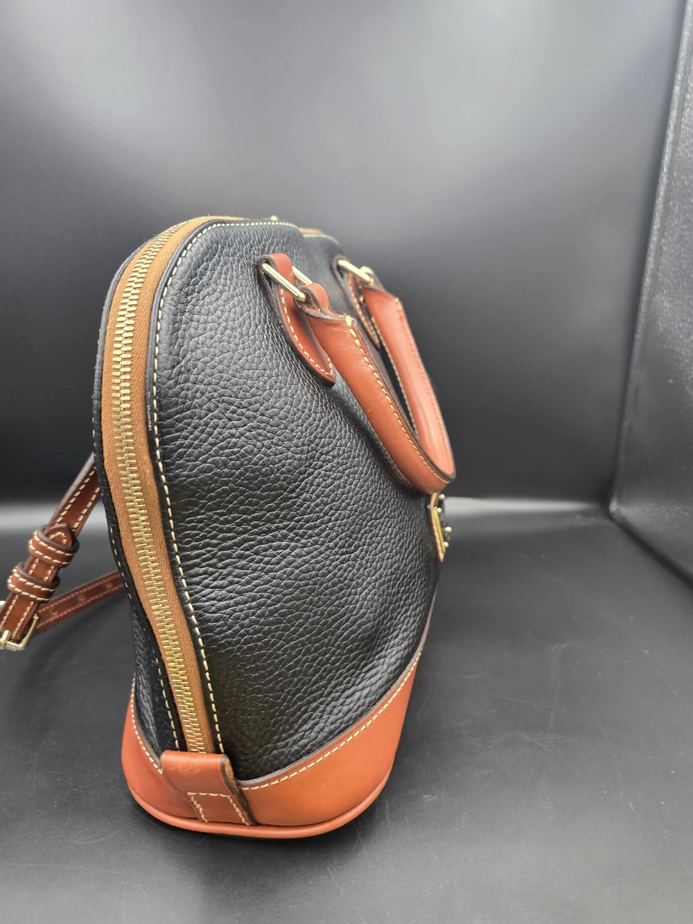 Dooney & Bourke Black and Brown Pebble Leather Satchel